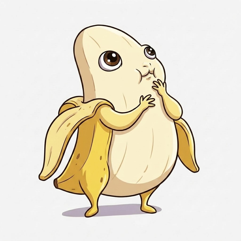 Boonana the shy half-peeled banana