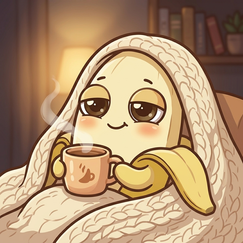 Boonana cozy under a blanket with a mug
